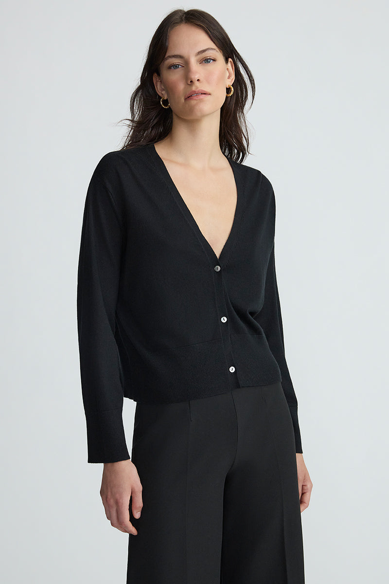 Black silk cardigan women's best sale