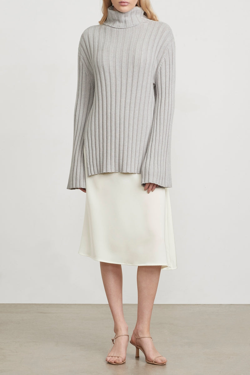 THE RIBBED TURTLENECK - GREY MELANGE – THE CURATED